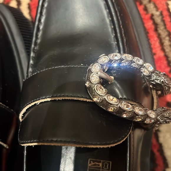 LIKE NEW GUCCI Black Leather Dionysus Accent Platform Loafers Sz 38.5 - Picture 9 of 13